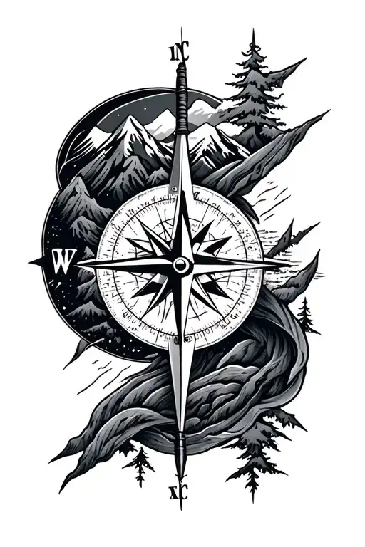 Mountain And Compass Intertwined