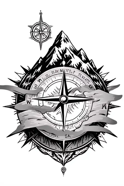Mountain And Compass Surrounded By Various