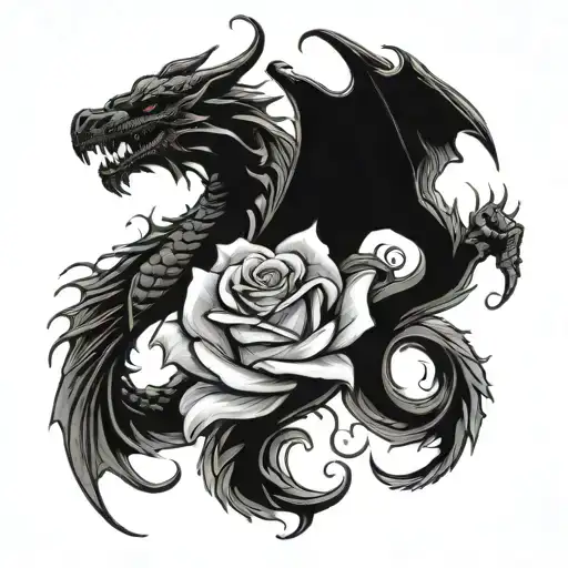 Roses And Dragon Intertwined Representing Love