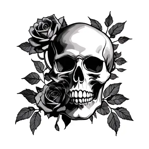 Skull And Roses Intertwined