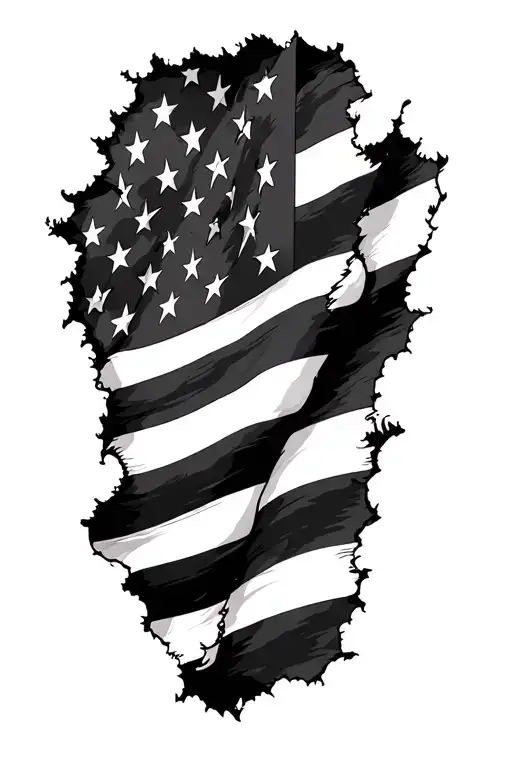 Black And Grey American Flag Tattered Ends Elbow To Shoulder