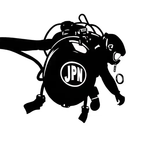 A Silhouette Of A Scuba Diver With The Initals Jpn On The Scuba Tank