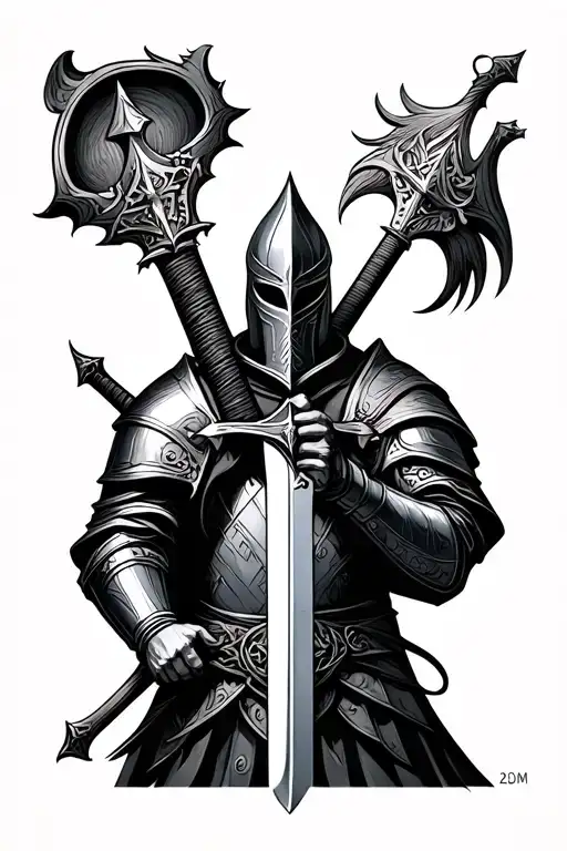 Knight With Sword Engraving