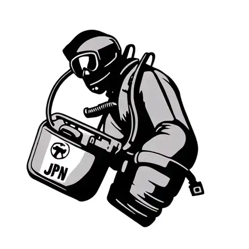 A Side Silhouette Of A Scuba Diver With The Initals Jpn On The Scuba Tank