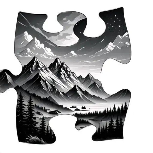 Jigsaw Puzzle Piece Mountain Scene