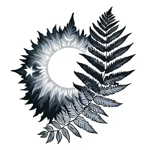 3 Stars And A Sun And Silver Fern Leaves Intertwined