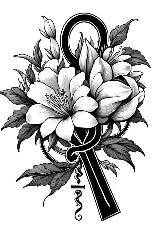 Alstroemeria Flower Blooming Surrounding Ankh Symbol Intertwined