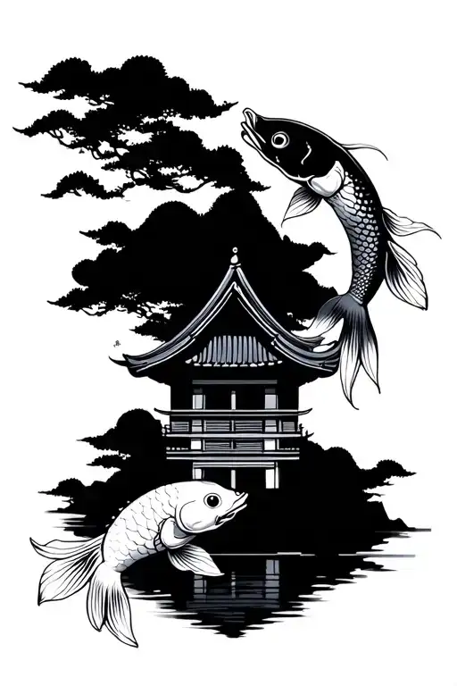 Japenese Tower With Two Koi Fish