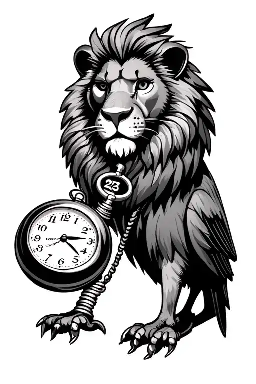 Lion And 23 Number With Cardinal Bird Holding Pocket Watch With Its Feet