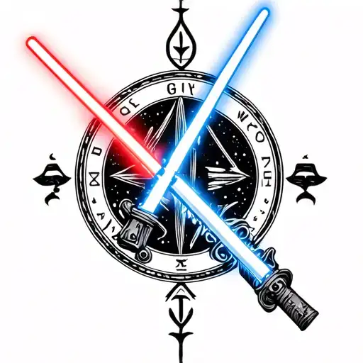 Red Lightsaber And Blue Lightsaber Combined With Gemini Zodiac Sign