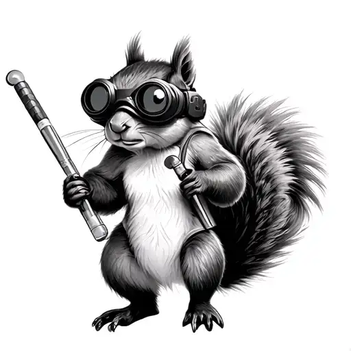 Squirrel With Nunchucks And Night Vision Goggles With Big Balls