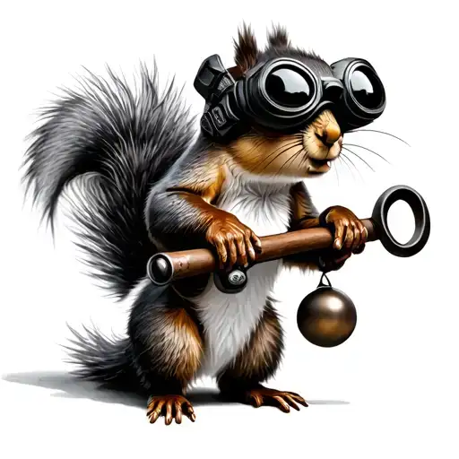 Squirrel With Nunchucks And Night Vision Goggles With Big Balls