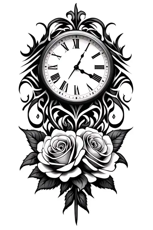 Tribal Style Numeral Clock With Two Roses
