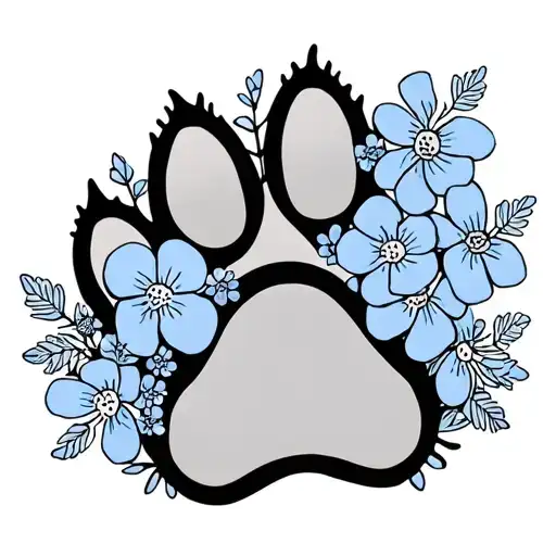 Dog Paw Print With Forget Me Not Flowers
