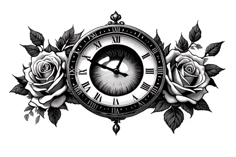 Numeral Clock With One Eye In The Center And Surrounded By Roses
