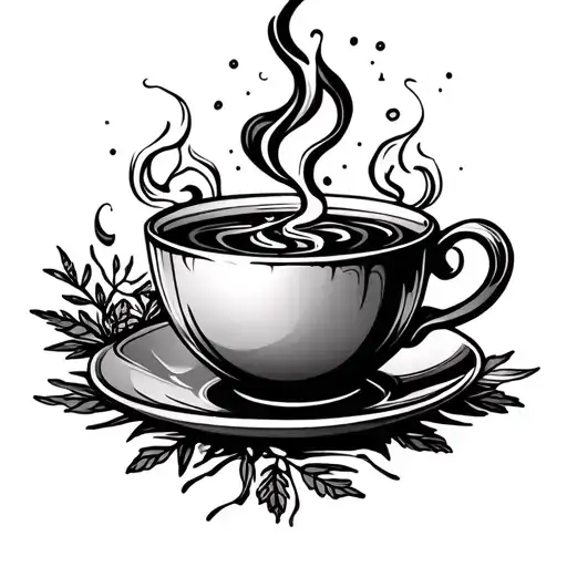 Cup Of Tea Cup With Steam And Herbs Magic One