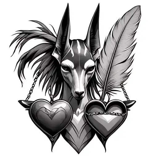 Realistic Anubis Holding Scale With Heart On One Side And Feather On The Other Side