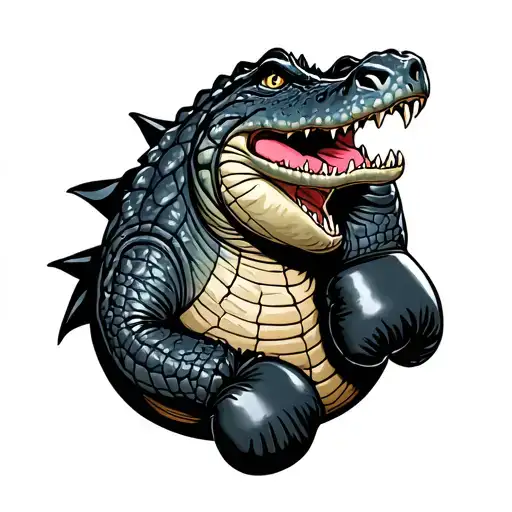 American Traditional Alligator With Boxing Gloves