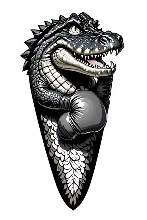 American Traditional Alligator With Boxing Gloves