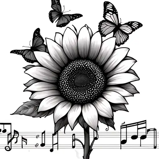 Sunflower With Butterfly And Music Note