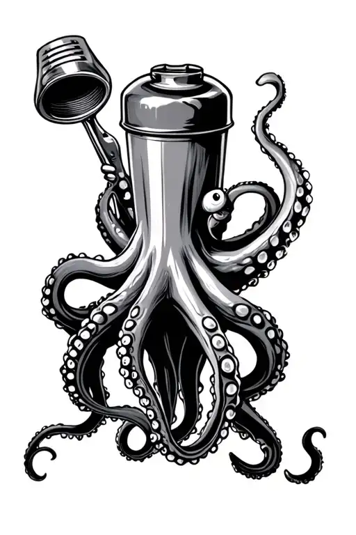 Octopus Holding Shaker And Barequipment In Its Tentacles
