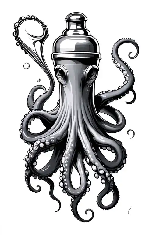 Octopus Surrounds And Holds Shaker And Barequipment In Its Tentacles