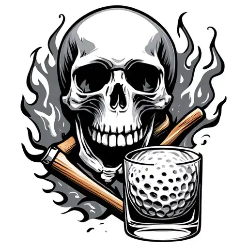 Skull Golfing Skeleton And Fireball Whiskey