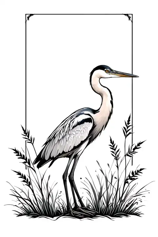 Heron Surrounded By Grasses Nature