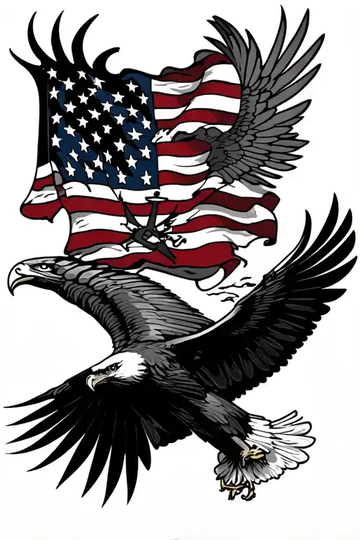 Air Force Tattoo With American Flag And Eagle Soaring