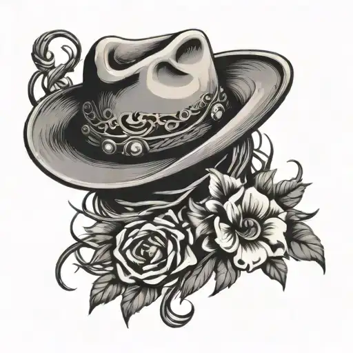 Cowboy Hat With Roots And Flowers Intertwined