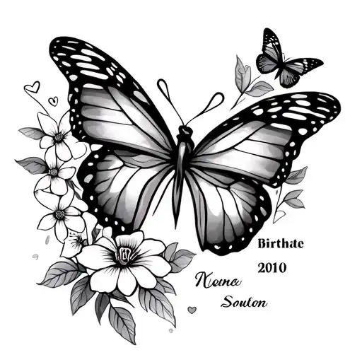 Birthdate And Friends Name With Flowers Butterfly's And Hearts
