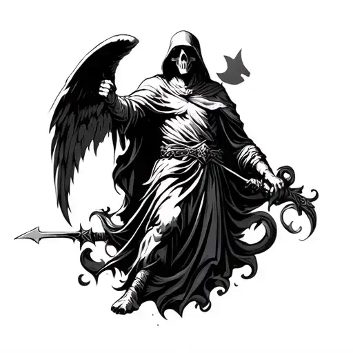 Creepy Grim Reaper Fighting St Michael