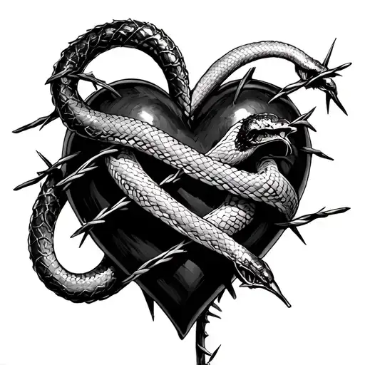 Barbed Wire Heart With Snake Wrapped