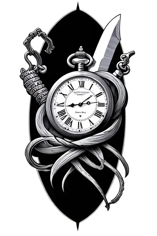 Pocket Watch And Knife Intertwined