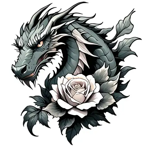 Dragon With A Tulip And A Rose