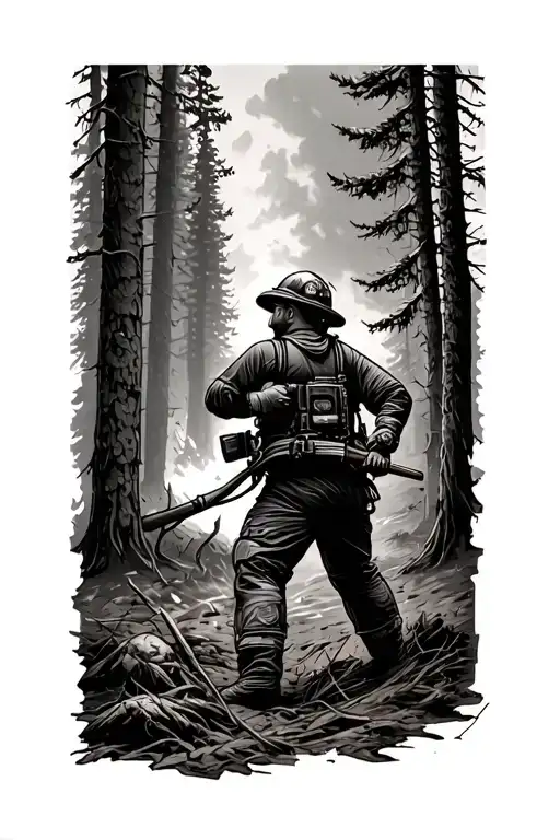 Wildland Firefighter Fighting A Foreest