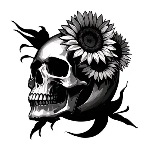 Skull Moon With Sunflowers
