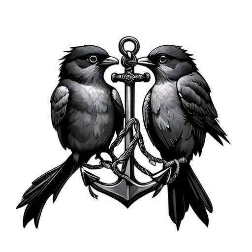 2 Birds Holding A Ribbon Intwertwined Between An Anchor