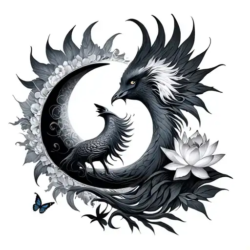 Phoenix The Fee Wears Vertically Integrated Buddhist Characters Sun Moon Lotus And Butterflies