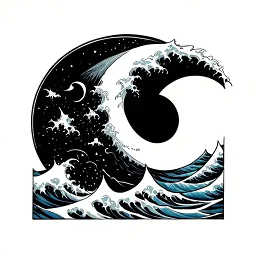 Moon And Wave Merging