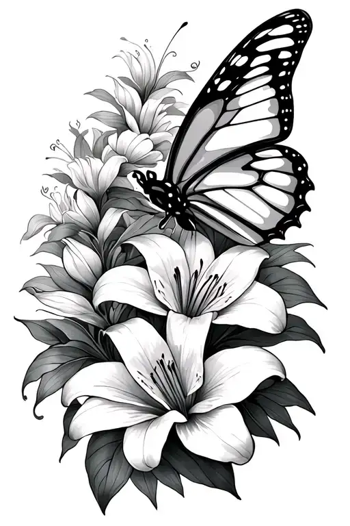 Butterflie At Elbow Crease With Lillies Wrapping Upward From Wrist