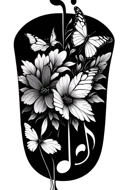 Music Notes Flowers And Butterflies