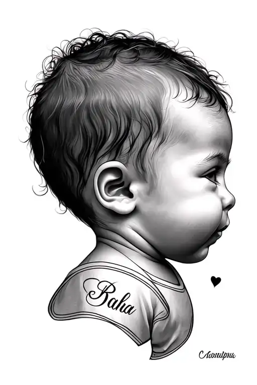 Baby's Face Profile With Name And Heart