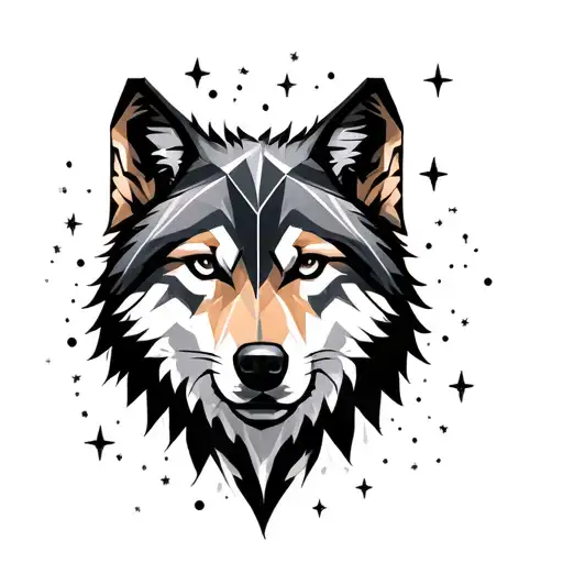 Geometric Wolf Stars Shining Template
