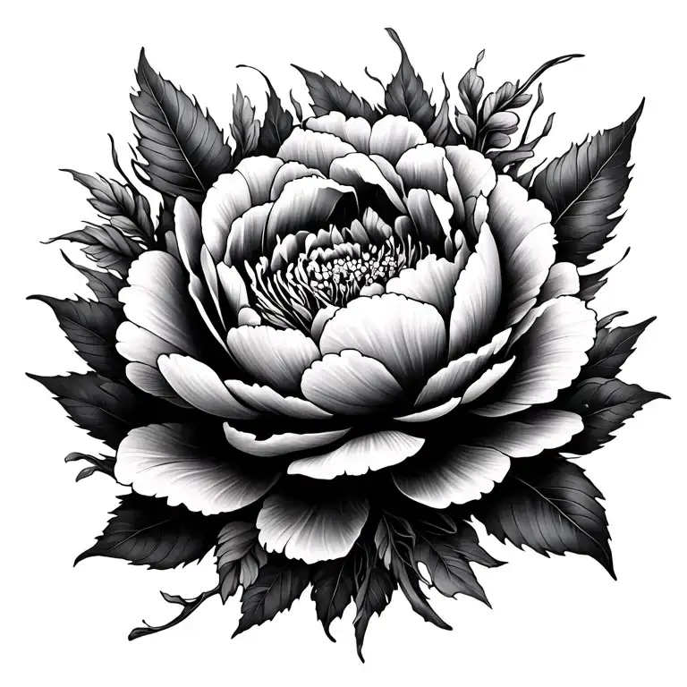 Long Peonie Spine Tattoo With Other Flowers Intertwined