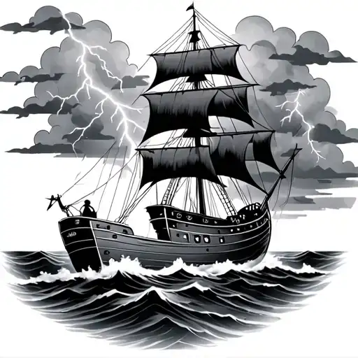 Weather The Storm With A Ship And Sailors And Lightning