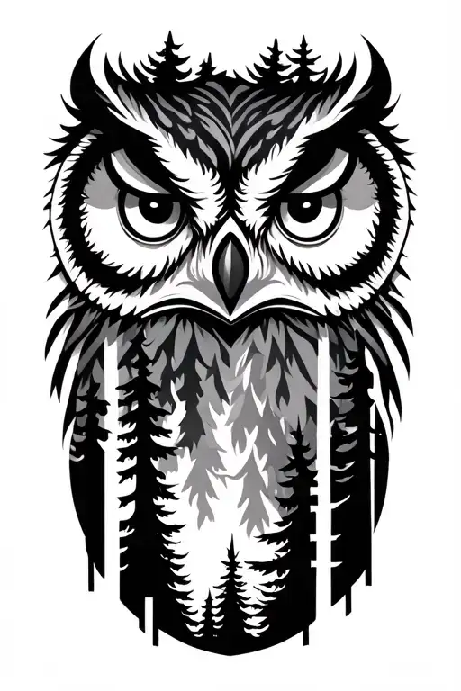 Trees And Forest With Owl Face Silhouette Surrounded
