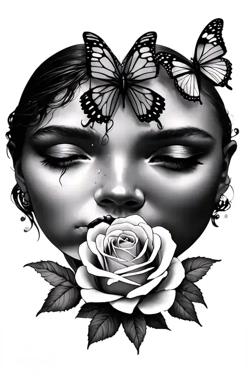 Gemini Faces With Butterfly And Rose