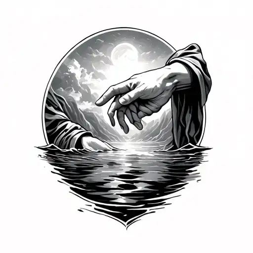 Jesus Hand Reachingninto The Water To Grab My Hand