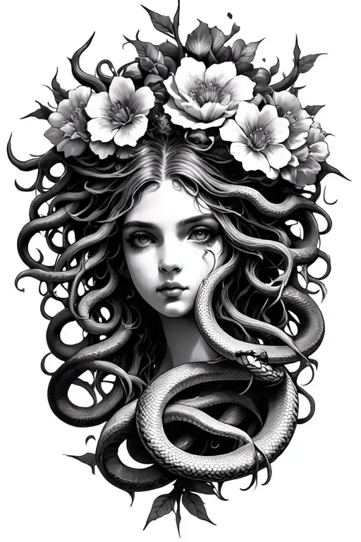 Design A Tattoo Of Medusa W 7 Snakes 15 Flowers 3 Thorns